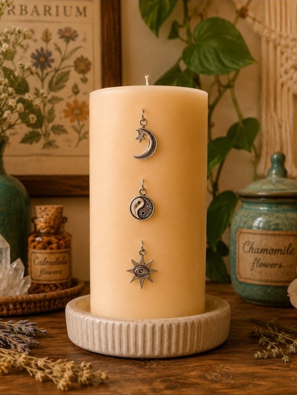 4/$15 Forest Core Green Witch Silver Celestial Candle Charms Altar Dressing